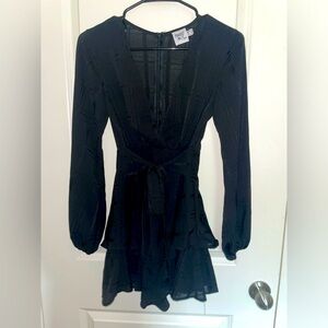 Black Princess Polly long sleeve ruffle romper with zip-up back